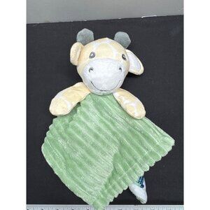 Yellow Giraffe Baby Lovey Blanket With Plush Toy  OEKO-TEX Certified  Green Ribb